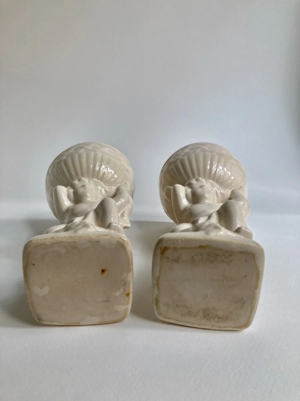 Vintage Rococo Pair of Cream Ceramic Cherub Urns